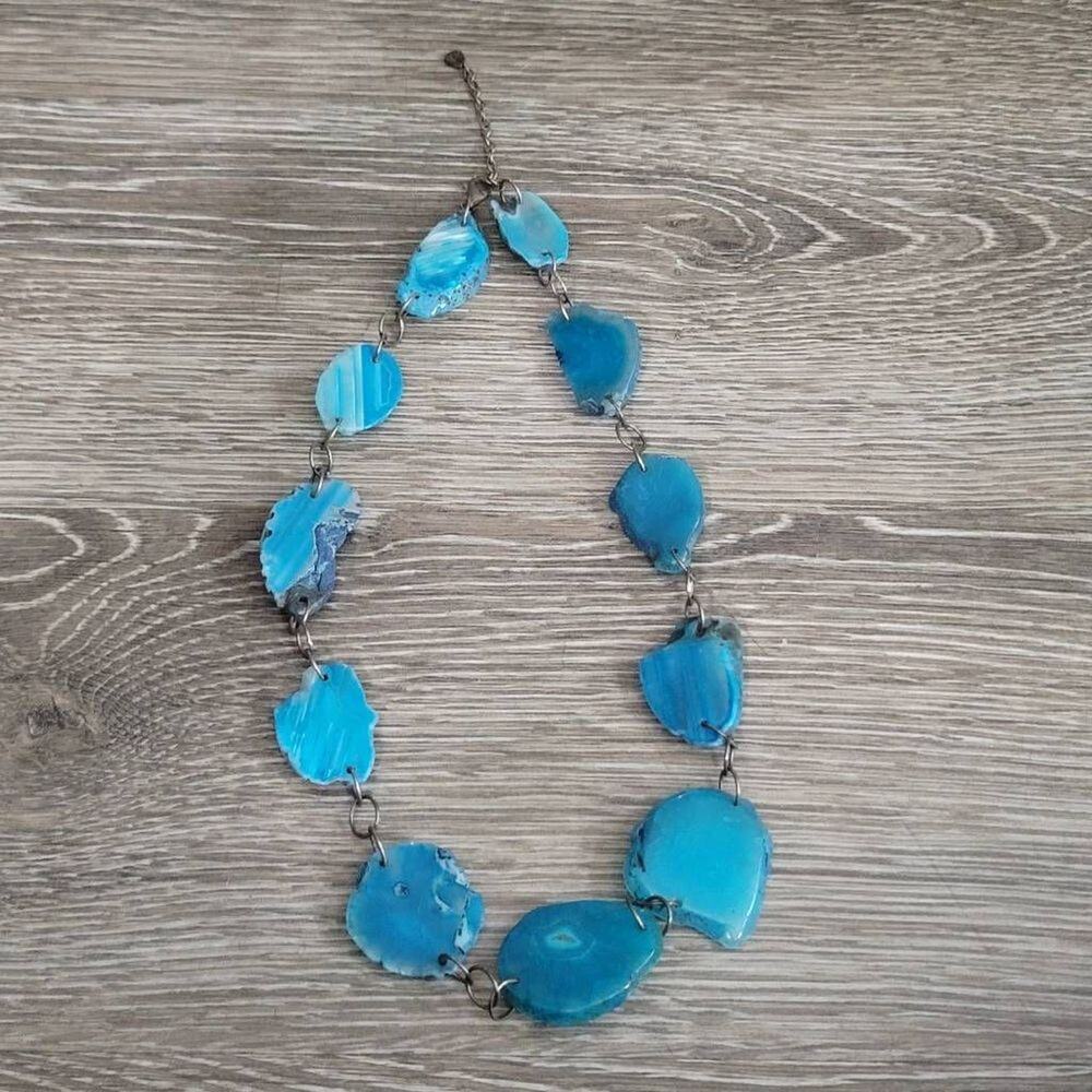 Barse Blue Agate Beaded Statement Necklace 23"-26" Boho Silver